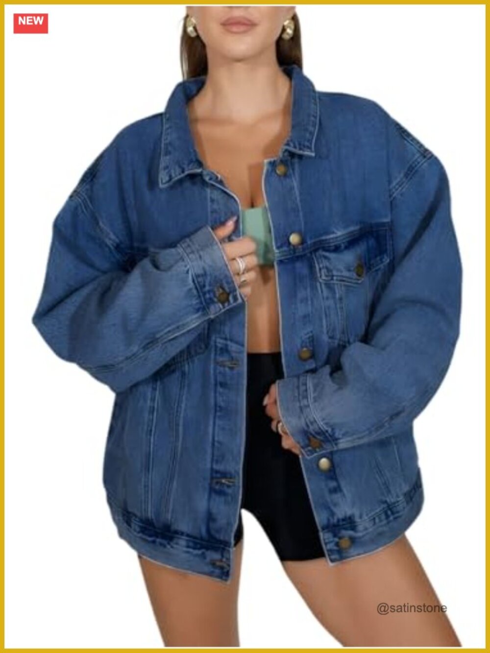 Oversized Denim Jacket Women Loose Fit Boyfriend Jean Shacket Button Down